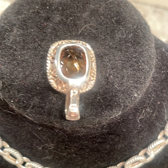Sterling Silver 18”, wide link chain w citrine pendant. EUC. As is. See images - Picture 8 of 14
